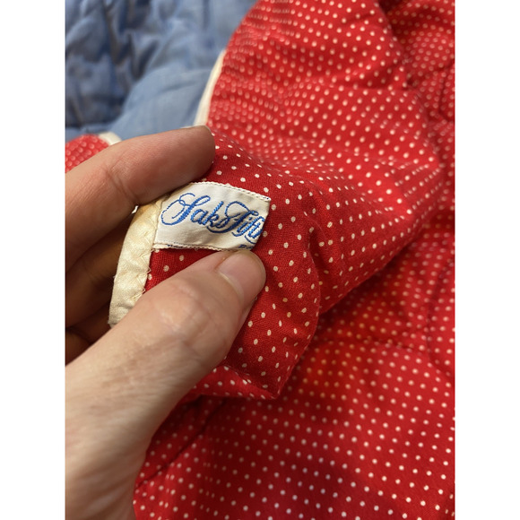 Saks Fifth Avenue Baby Boutique Vintage Train Blanket Blue Red & White Polka Dot - Picture 6 of 11